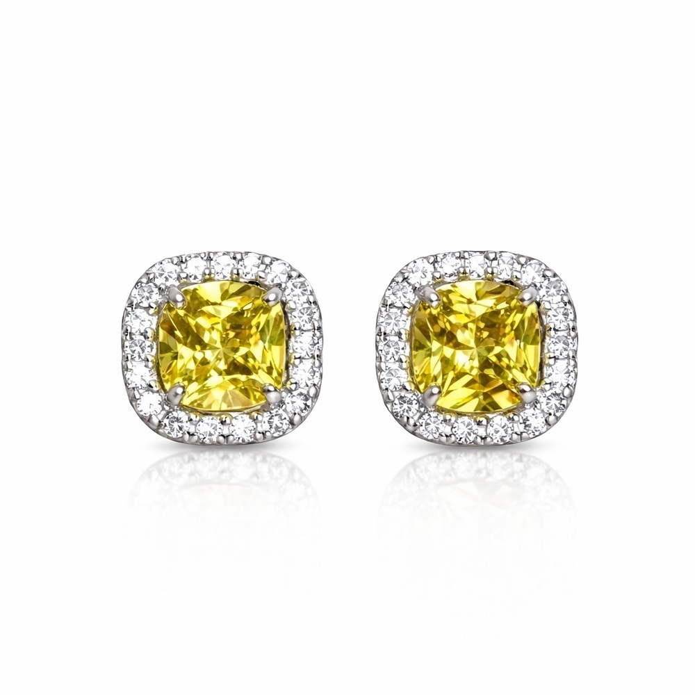 ⚜️ Elegant Silver Stud Earrings With Yellow and Clear Zirconia